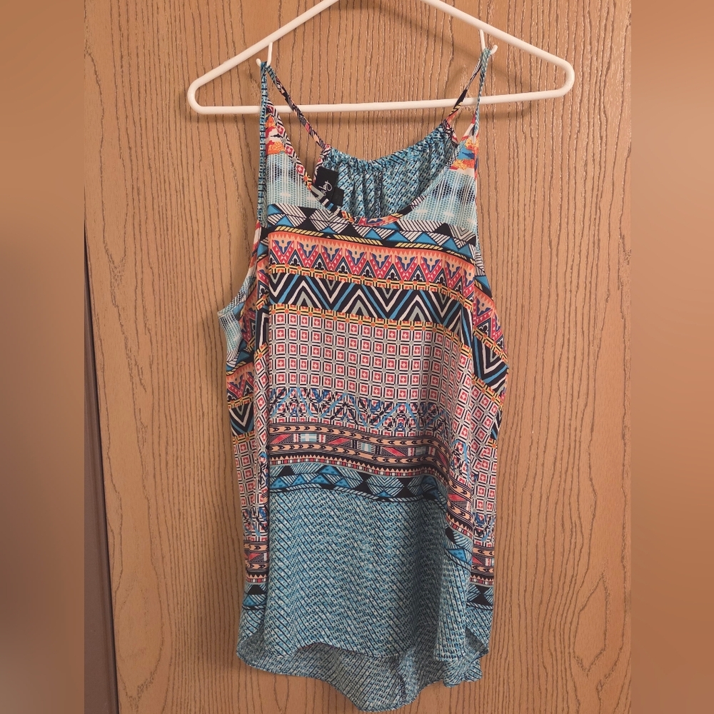 by & by Blue and Orange Patterned Tank Top